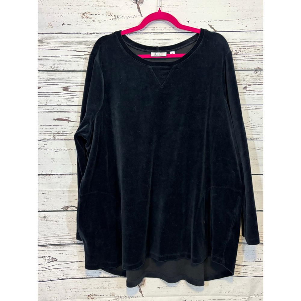 D&Co. Women's Velvet Long Sleeve Top Black Size 2X - Picture 1 of 6